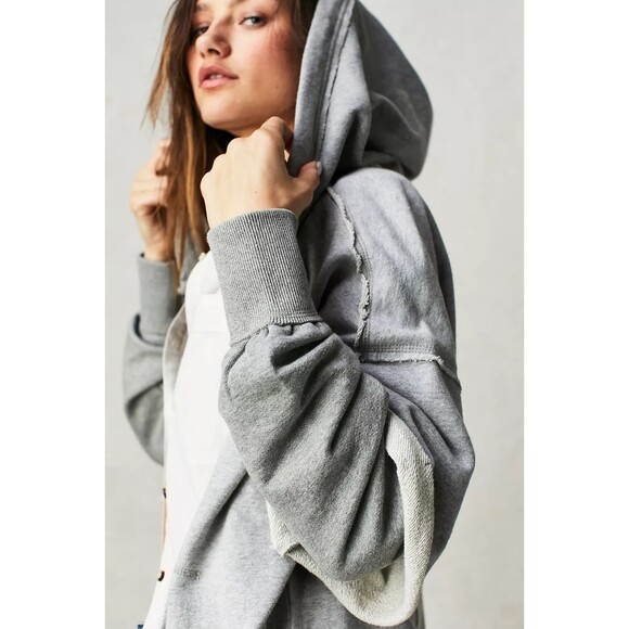 Free People We The Free Cher Twofer Hoodie Top Sweatshirt Cotton M New 283697 - Picture 4 of 11